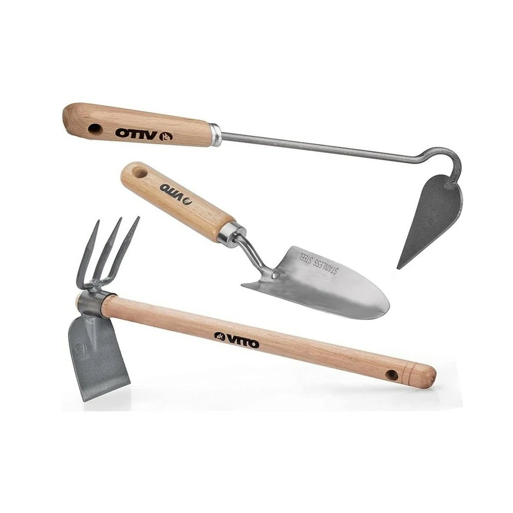 Kit 3 Outils De Jardin Manche Bois Vito Inox Et Fer Forgés à La Main 1 Kit 3 Outils De Jardin Manche Bois Vito Inox Et Fer Forgés à La Main
