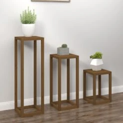 VIDAXL Ensemble De Supports Pour Plantes 3 Pcs Marron Miel Bois De Pin -Karch Jardin Magasin 64798cbf3e93e1.23320223